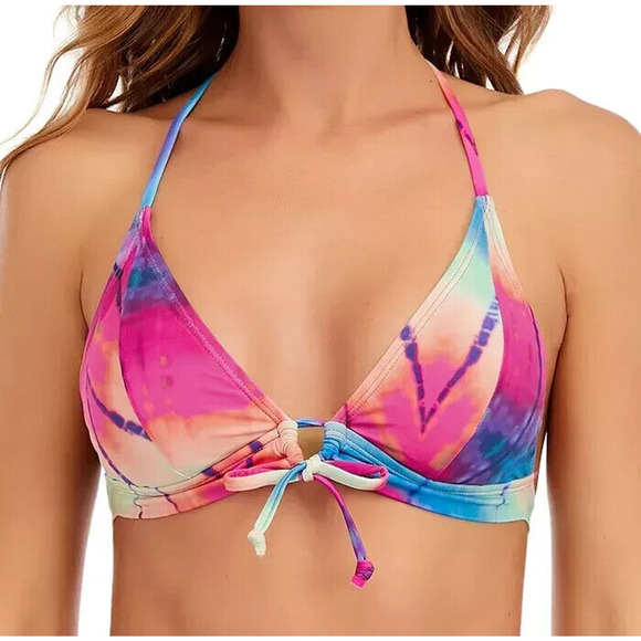 Lucky Brand Letting Go Halter Swim Top (Women's Large) Chic Tie Die Swimsuit NWT - Picture 1 of 5